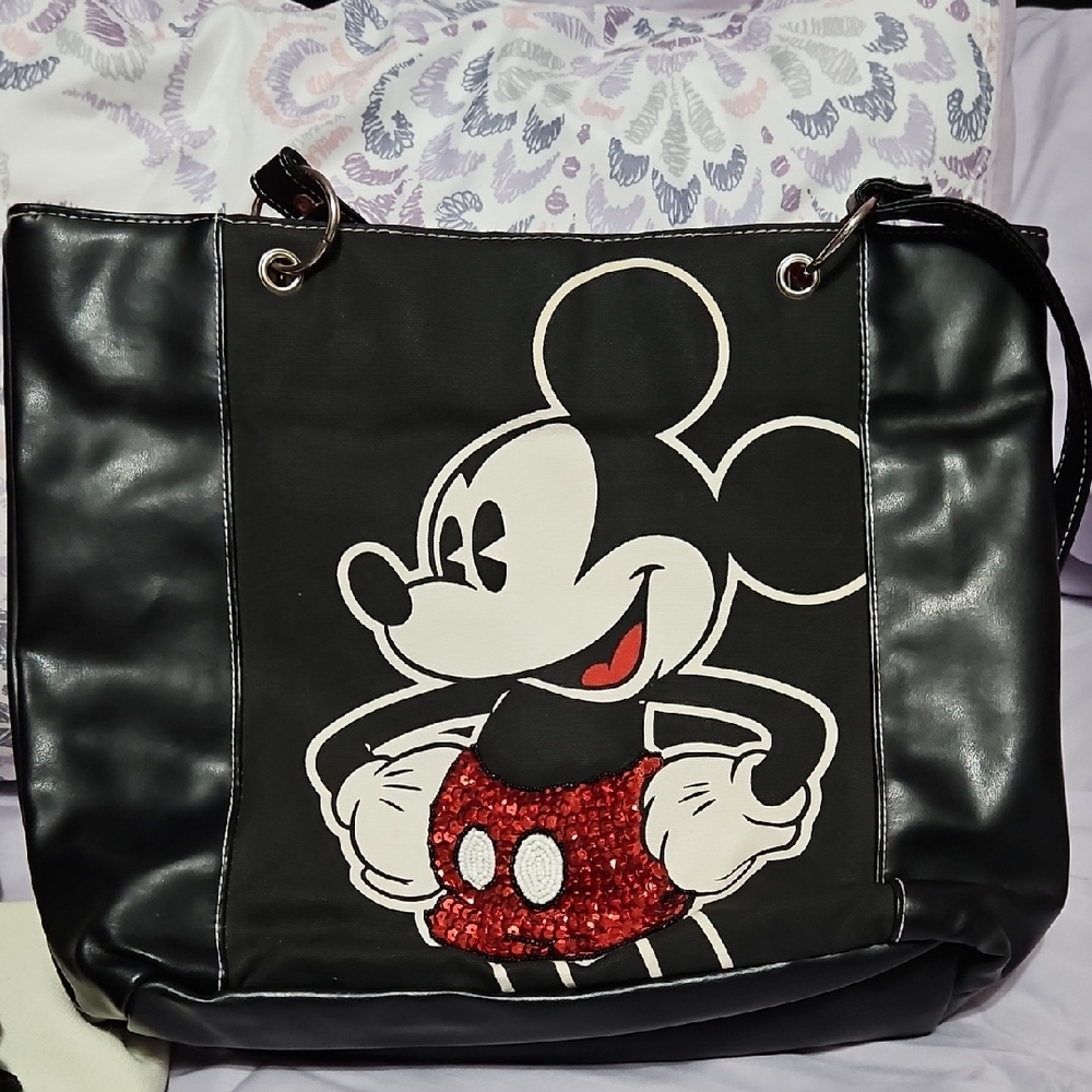 Disney Mickey Mouse Black Leather Tote Bag